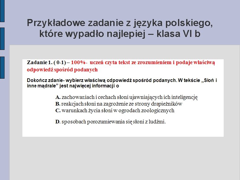 Przykładowe zadanie z języka polskiego, które wypadło najlepiej – klasa VI b 