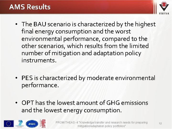 AMS Results • The BAU scenario is characterized by the highest final energy consumption