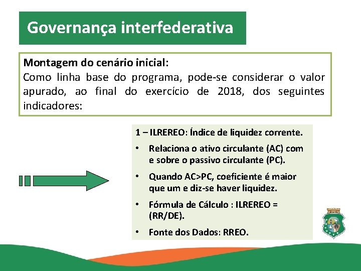 Governança interfederativa Montagem do cenário inicial: Como linha base do programa, pode-se considerar o