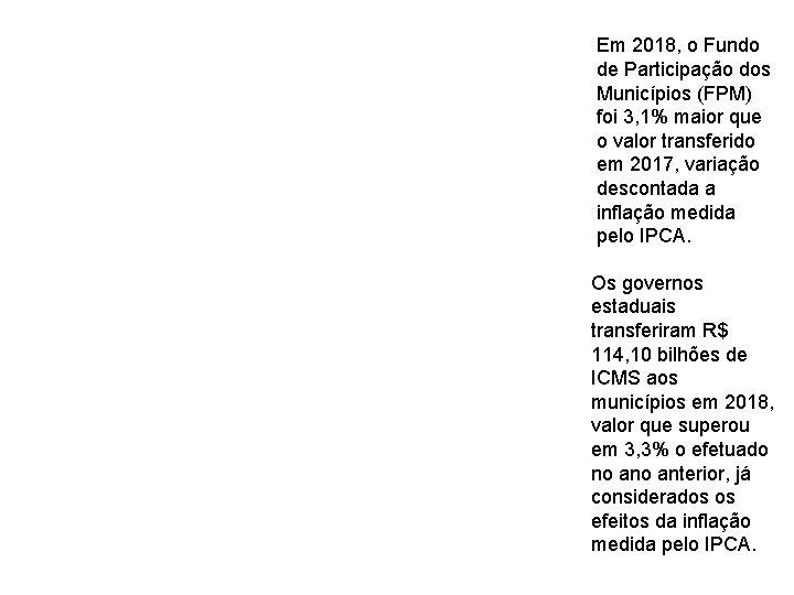 Em 2018, o Fundo de Participação dos Municípios (FPM) foi 3, 1% maior que