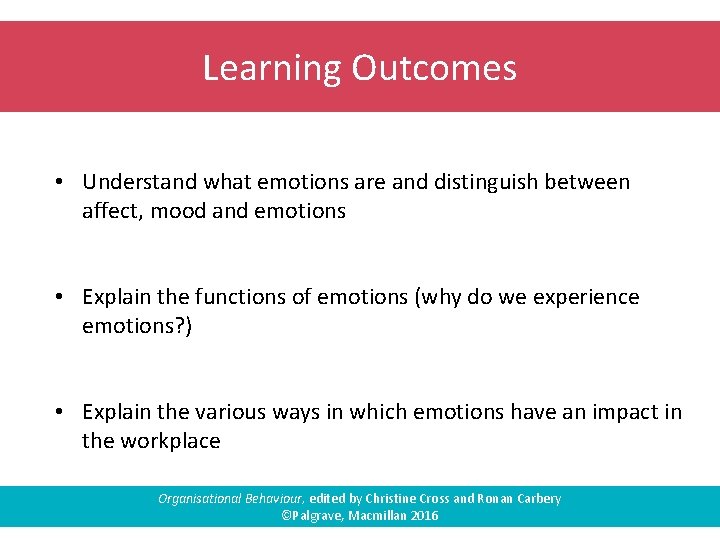 Learning Outcomes • Understand what emotions are and distinguish between affect, mood and emotions