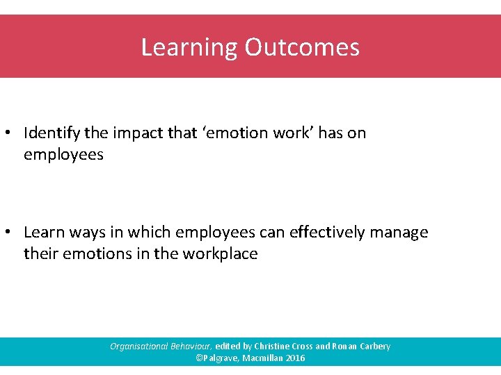 Learning Outcomes • Identify the impact that ‘emotion work’ has on employees • Learn