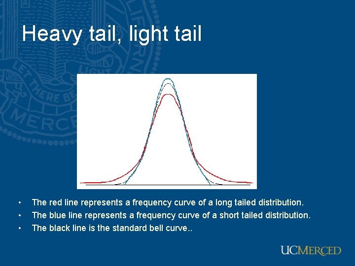 Heavy tail, light tail • • • The red line represents a frequency curve