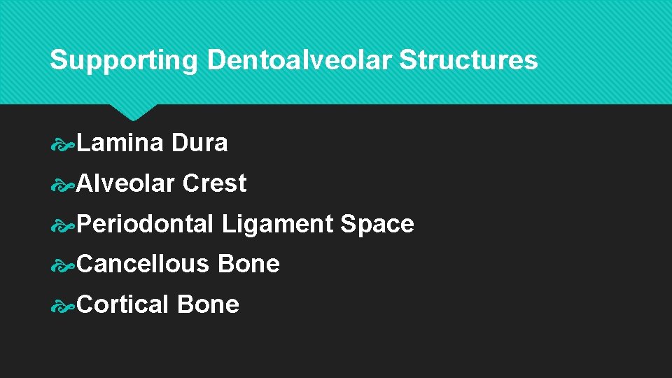 Supporting Dentoalveolar Structures Lamina Dura Alveolar Crest Periodontal Ligament Space Cancellous Bone Cortical Bone