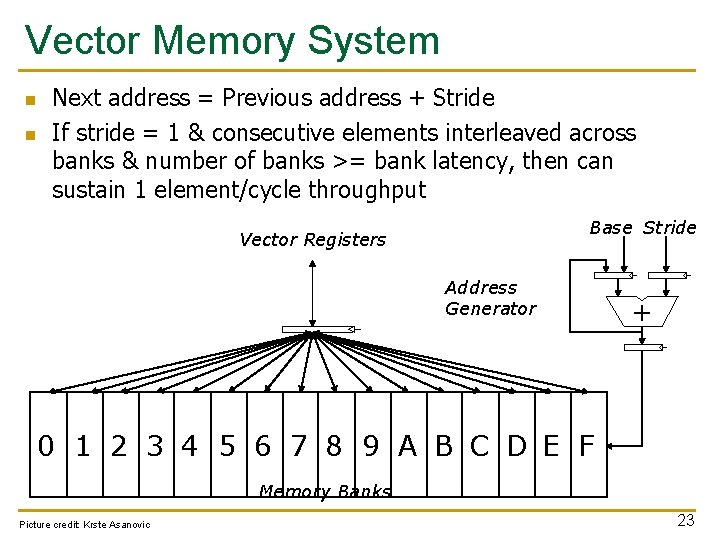 Vector Memory System n n Next address = Previous address + Stride If stride