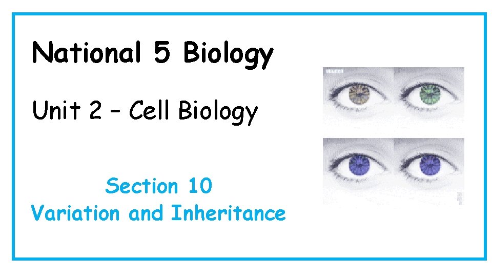 National 5 Biology Unit 2 – Cell Biology Section 10 Variation and Inheritance 