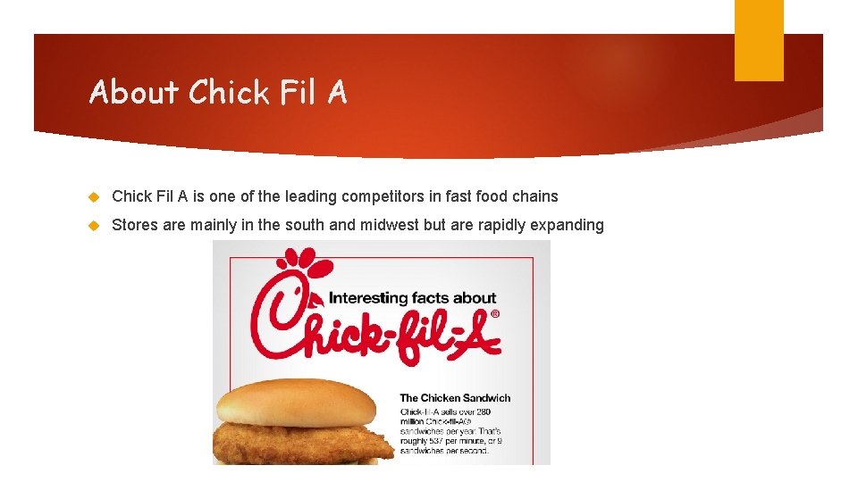 About Chick Fil A is one of the leading competitors in fast food chains