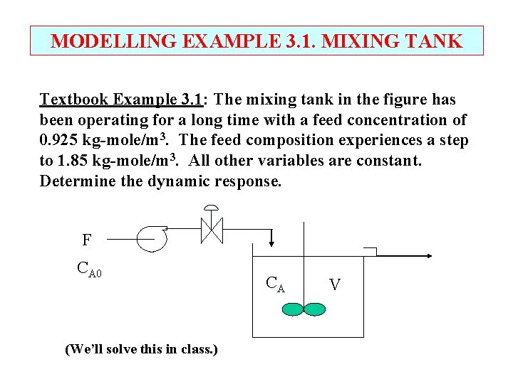 MODELLING EXAMPLE 3. 1. MIXING TANK Textbook Example 3. 1: The mixing tank in