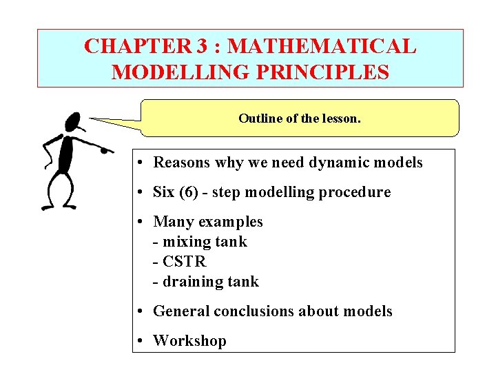 CHAPTER 3 : MATHEMATICAL MODELLING PRINCIPLES Outline of the lesson. • Reasons why we