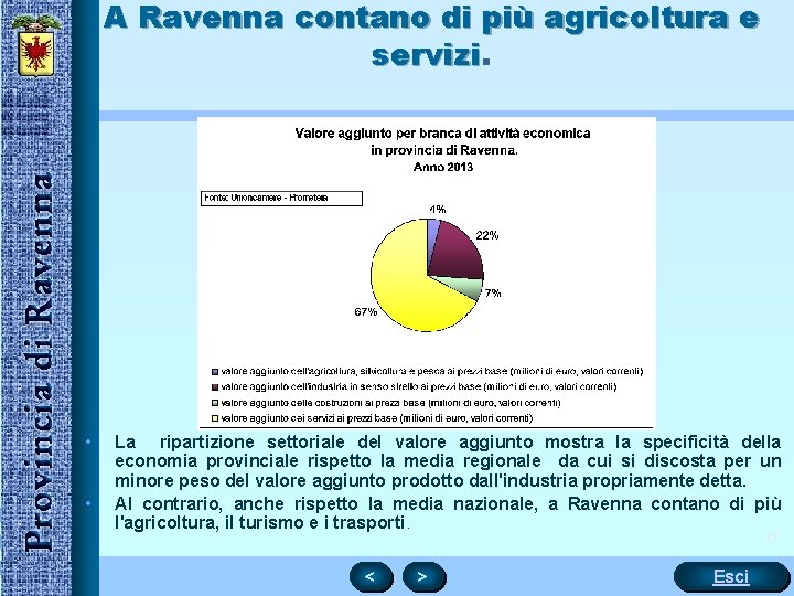 A Ravenna contano di più agricoltura e servizi. • • La ripartizione settoriale del