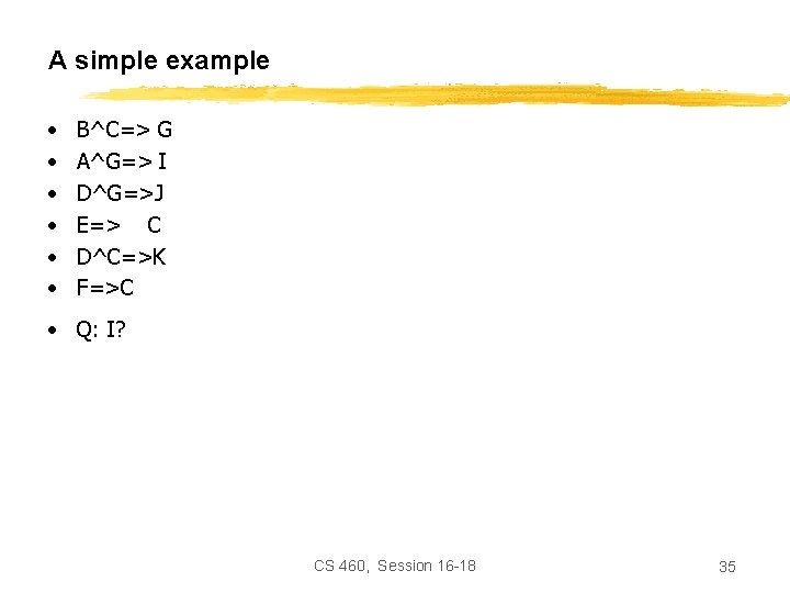 A simple example • • • B^C=> G A^G=> I D^G=>J E=> C D^C=>K