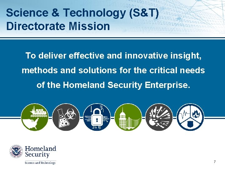 Science & Technology (S&T) Directorate Mission To deliver effective and innovative insight, methods and