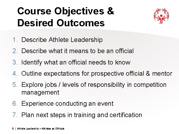 Course Objectives & Desired Outcomes 1. Describe Athlete Leadership 2. Describe what it means