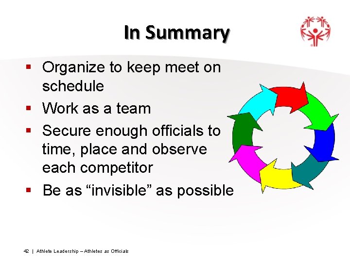 In Summary § Organize to keep meet on schedule § Work as a team