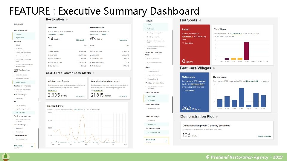 FEATURE : Executive Summary Dashboard © Peatland Restoration Agency – 2019 