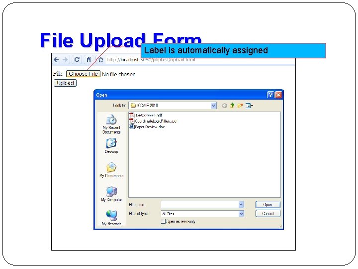 File Upload. Label Form is automatically assigned 