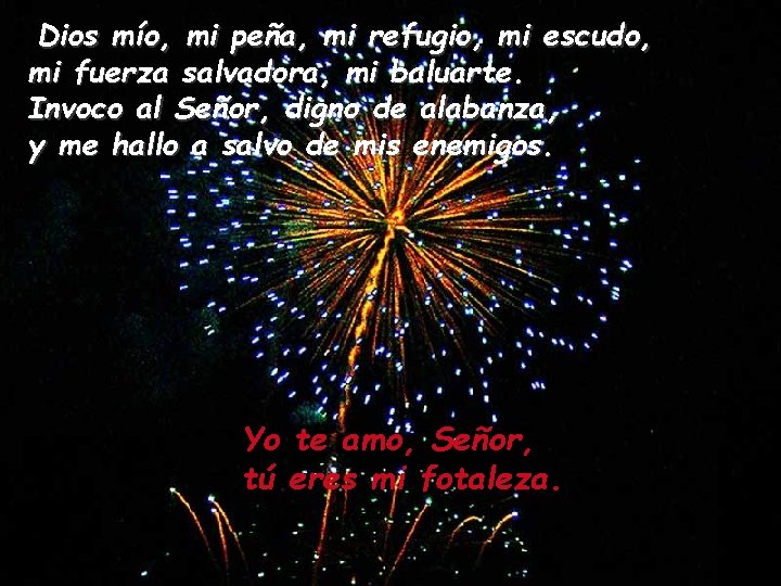 Dios mío, mi peña, mi refugio, mi escudo, mi fuerza salvadora, mi baluarte. Invoco
