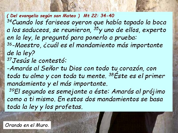 ( Del evangelio según san Mateo ) Mt 22: 34 -40 34 Cuando los