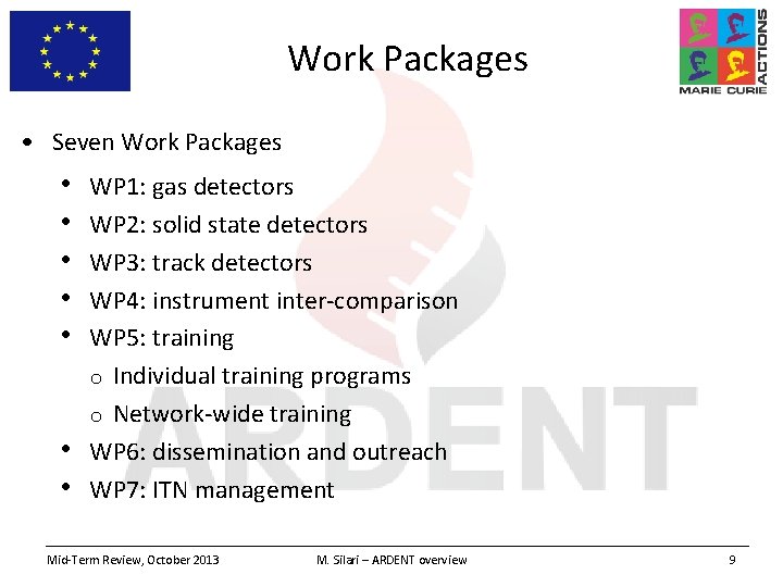 Work Packages • Seven Work Packages • • WP 1: gas detectors WP 2: