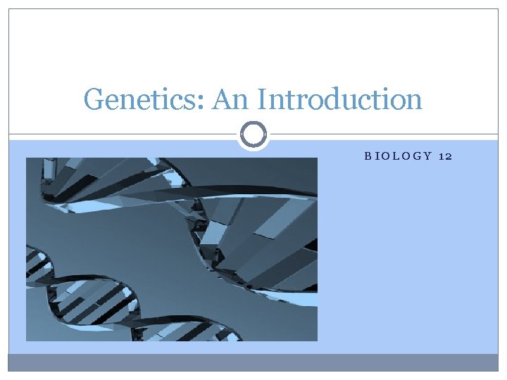 Genetics: An Introduction BIOLOGY 12 