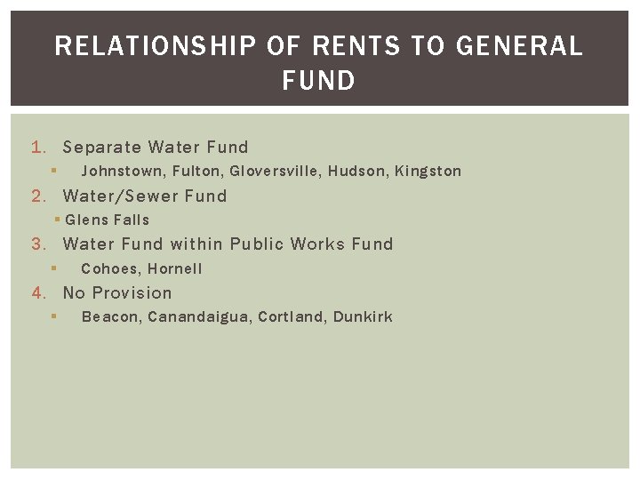 RELATIONSHIP OF RENTS TO GENERAL FUND 1. Separate Water Fund § Johnstown, Fulton, Gloversville,