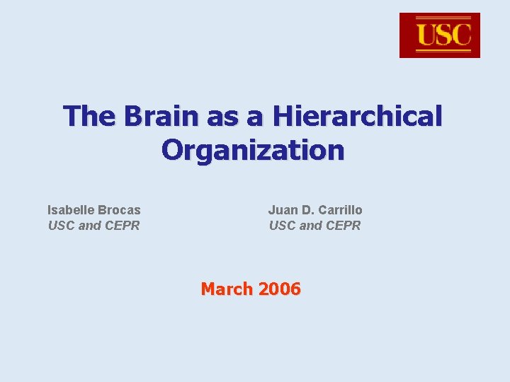 The Brain as a Hierarchical Organization Isabelle Brocas USC and CEPR Juan D. Carrillo