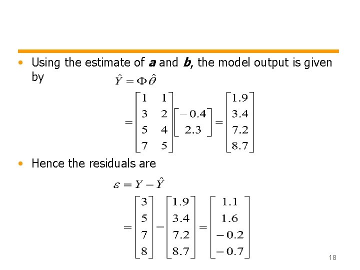  • Using the estimate of a and b, the model output is given