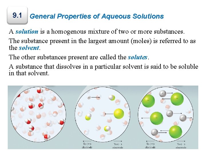 9. 1 General Properties of Aqueous Solutions A solution is a homogenous mixture of
