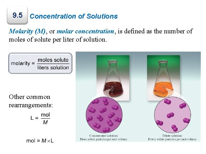 9. 5 Concentration of Solutions Molarity (M), or molar concentration, is defined as the