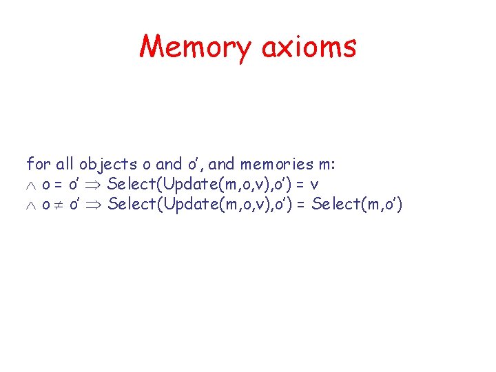 Memory axioms for all objects o and o’, and memories m: o = o’