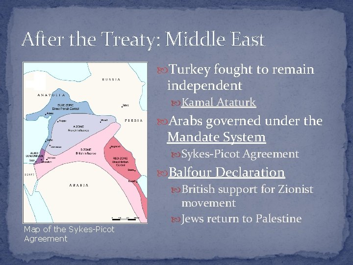 After the Treaty: Middle East Turkey fought to remain independent Kamal Ataturk Arabs governed