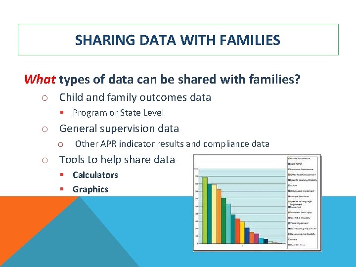 SHARING DATA WITH FAMILIES What types of data can be shared with families? o