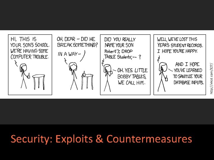 http: //xkcd. com/327/ Security: Exploits & Countermeasures 