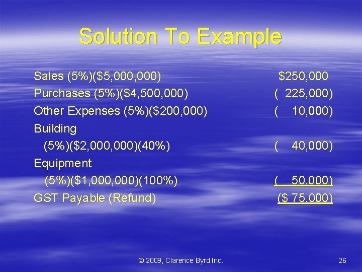 Solution To Example Sales (5%)($5, 000) Purchases (5%)($4, 500, 000) Other Expenses (5%)($200, 000)