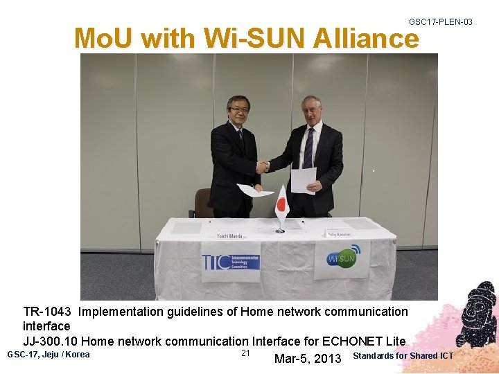 GSC 17 -PLEN-03 Mo. U with Wi-SUN Alliance TR-1043 Implementation guidelines of Home network