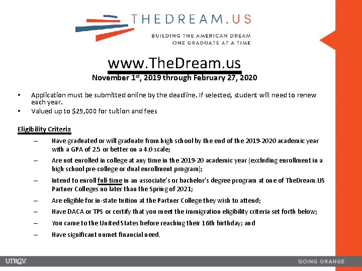 www. The. Dream. us November 1 st, 2019 through February 27, 2020 • •