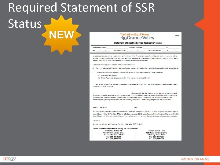 Required Statement of SSR Status 