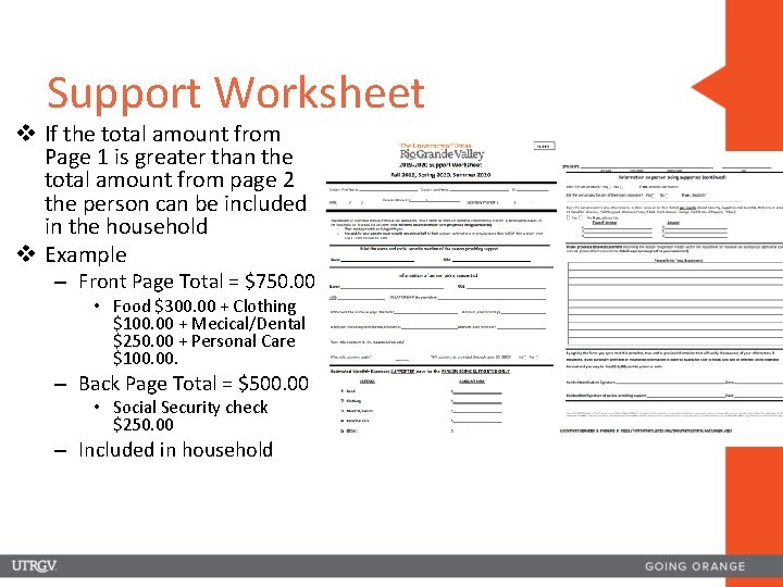 Support Worksheet v If the total amount from Page 1 is greater than the