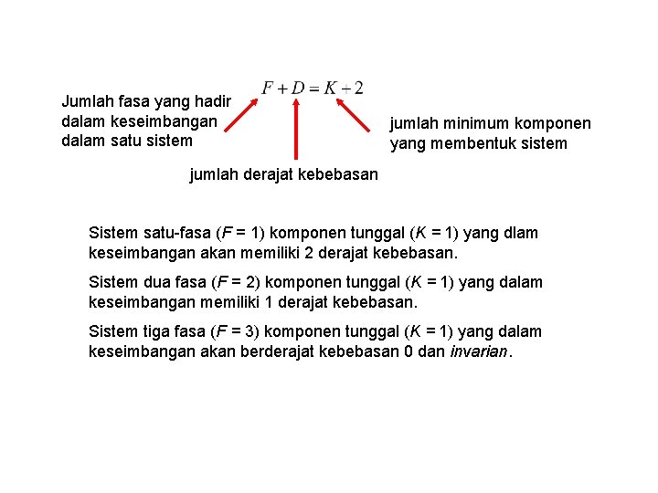 Jumlah fasa yang hadir dalam keseimbangan dalam satu sistem jumlah minimum komponen yang membentuk