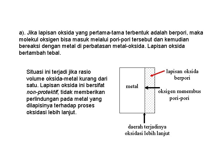 a). Jika lapisan oksida yang pertama-tama terbentuk adalah berpori, maka molekul oksigen bisa masuk