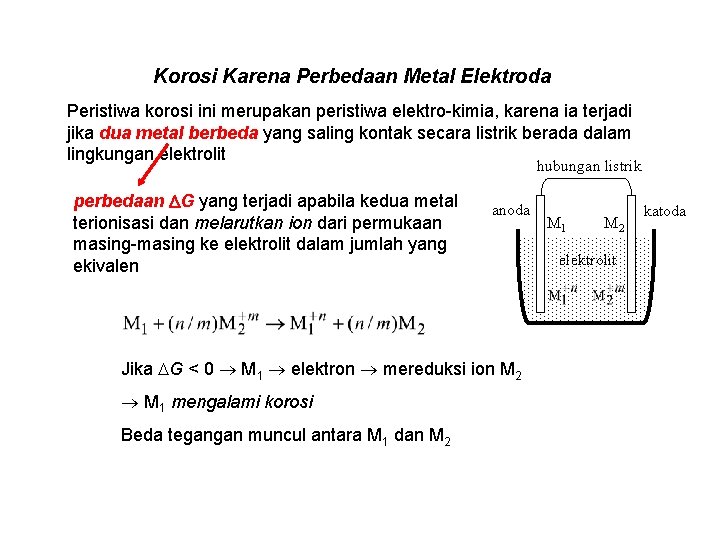 Korosi Karena Perbedaan Metal Elektroda Peristiwa korosi ini merupakan peristiwa elektro-kimia, karena ia terjadi