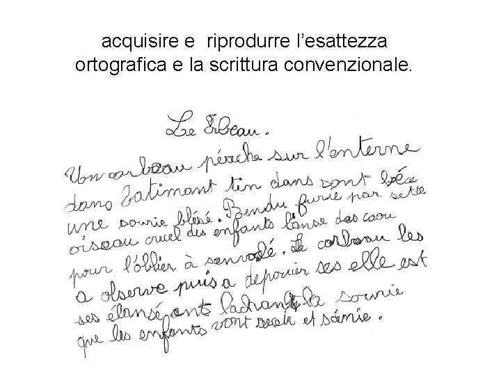 acquisire e riprodurre l’esattezza ortografica e la scrittura convenzionale. 