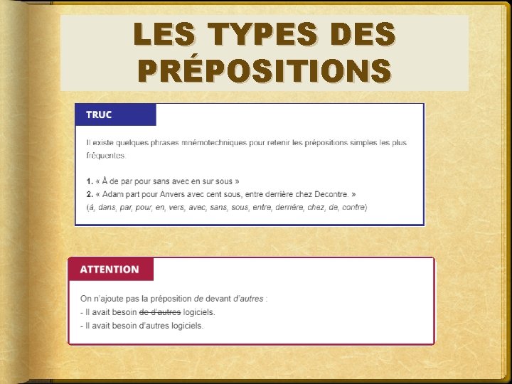 LES TYPES DES PRÉPOSITIONS 