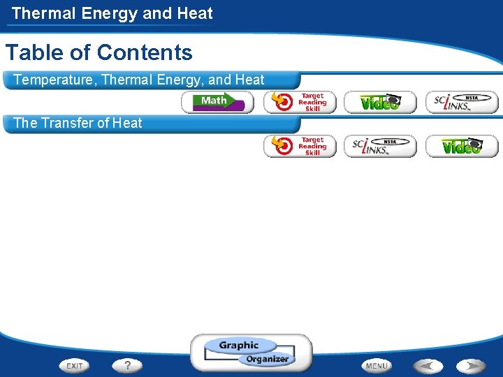 Thermal Energy and Heat Table of Contents Temperature, Thermal Energy, and Heat The Transfer