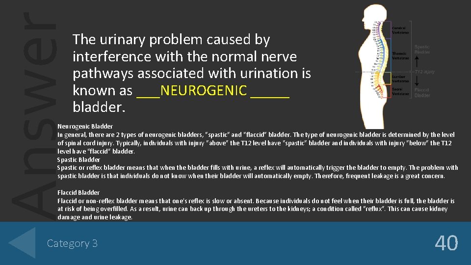 Answer The urinary problem caused by interference with the normal nerve pathways associated with Answer The urinary problem caused by interference with the normal nerve pathways associated with