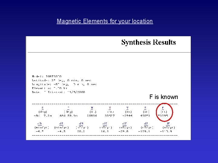 Magnetic Elements for your location F is known 