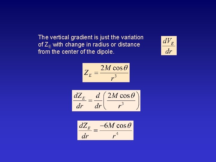 The vertical gradient is just the variation of ZE with change in radius or