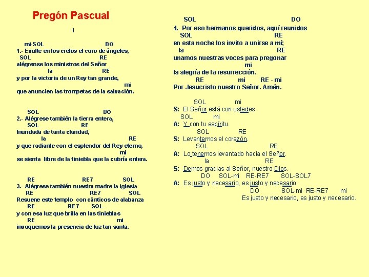 Pregón Pascual I mi-SOL DO 1. - Exulte en los cielos el coro de Pregón Pascual I mi-SOL DO 1. - Exulte en los cielos el coro de