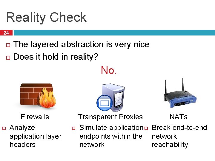 Reality Check 24 The layered abstraction is very nice Does it hold in reality?