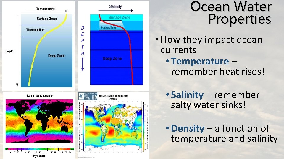 Ocean Water Properties • How they impact ocean currents • Temperature – remember heat